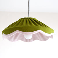 Moss green and dusty pink small scallop lampshade