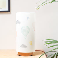 Hot air balloon nursery table lamp, with wooden base