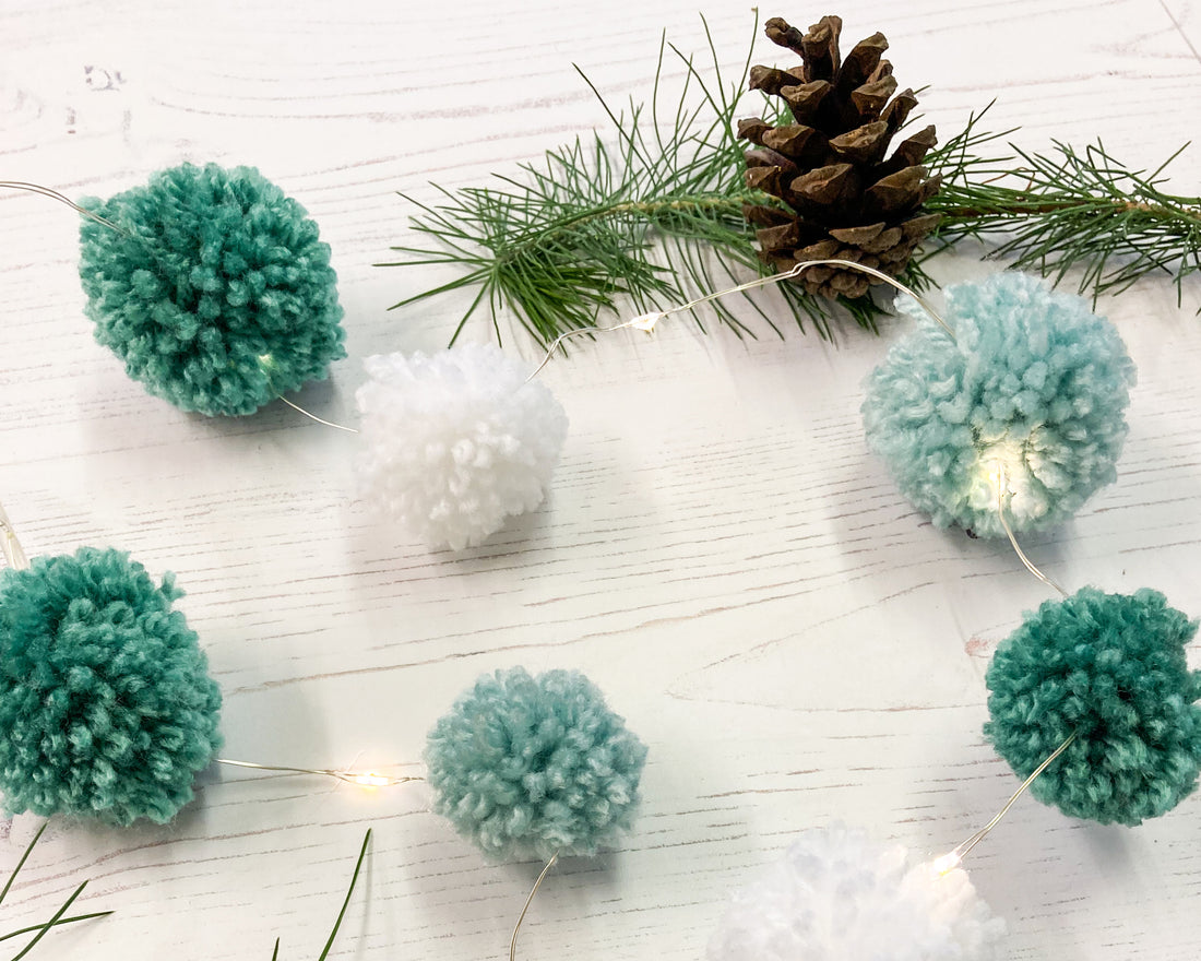 Fairy light pom pom craft kit, icy blues