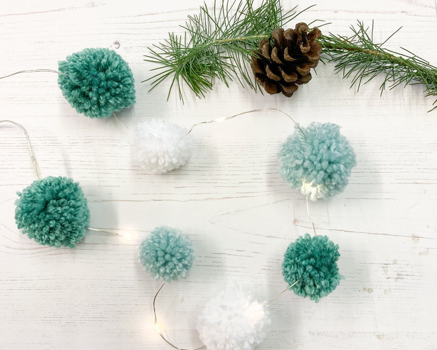 Fairy light pom pom craft kit, icy blues