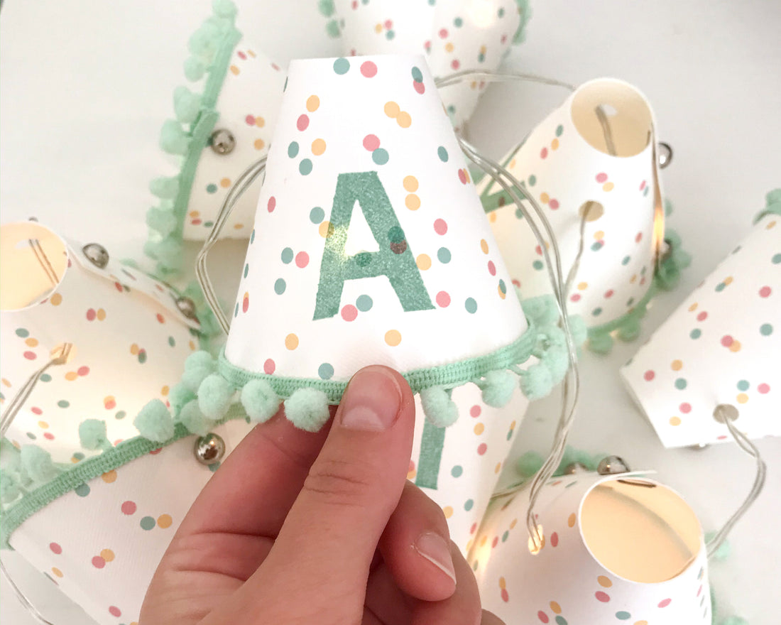 Personalised pom pom fairy lights in green