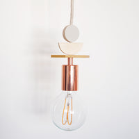 Mustard, Grey And Copper Wooden Pendant Light