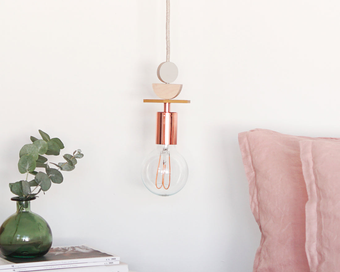 Mustard, Grey And Copper Wooden Pendant Light