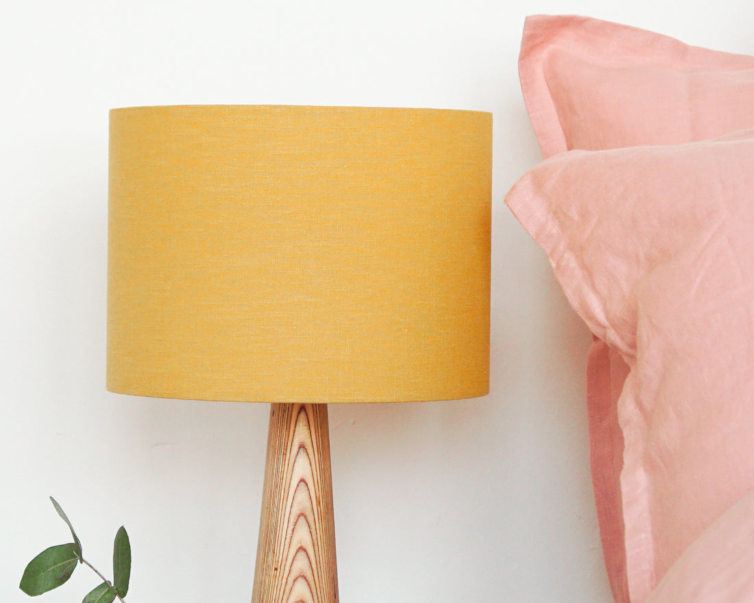 Mustard Linen Drum Table Lampshade