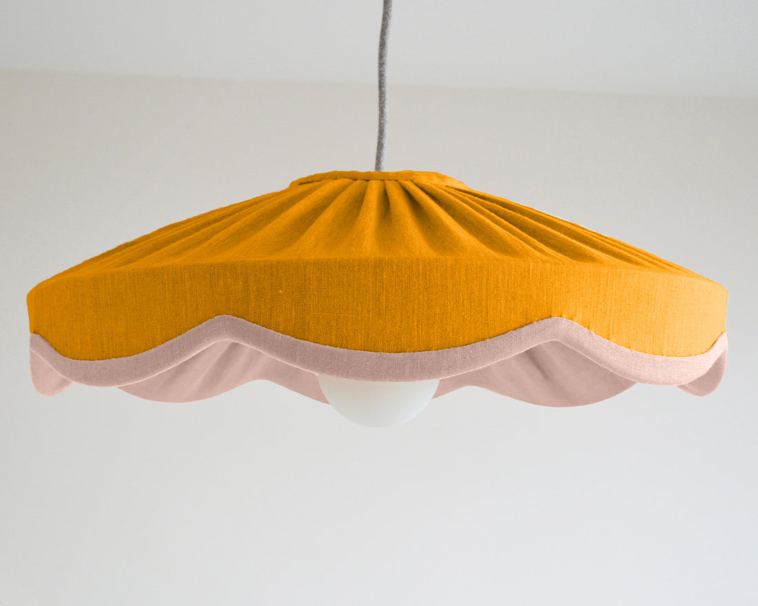 mustard and pink linen scallop pendant lampshade