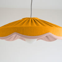 mustard and pink linen scallop pendant lampshade