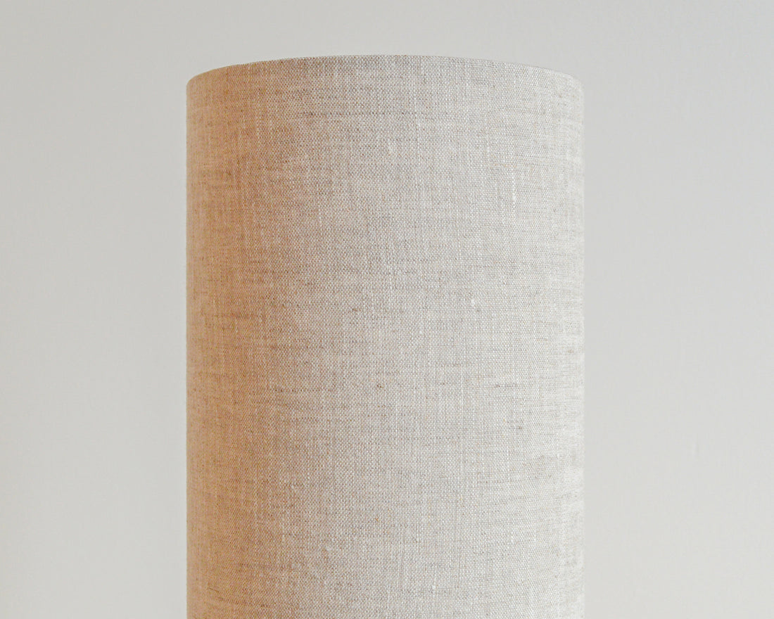 Natural linen slim table lamp, with wooden base