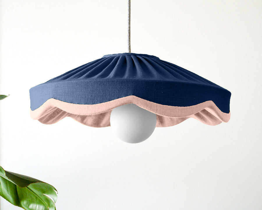 statement pleated scallop navy lampshade
