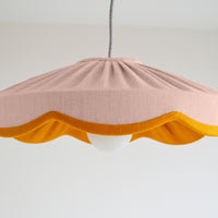large pink and mustard pleated scallop lanpshade