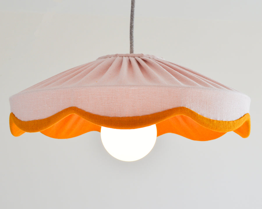 pink and mustard linen pleated scallop ceiling lampshade