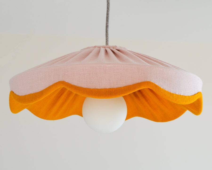 statement pink and mustard scalloped pendant lampshade