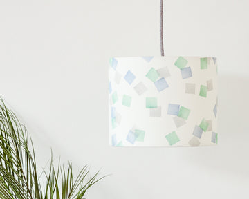 Green, Grey and Blue Squares Drum Ceiling Lampshade