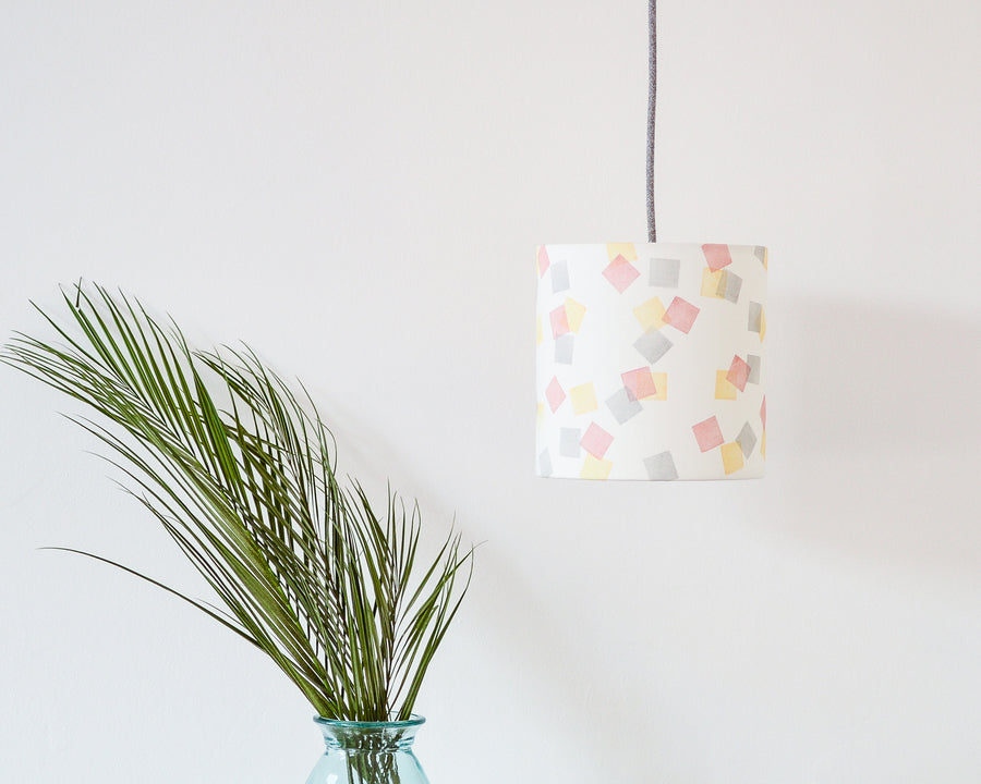 Pink, Yellow and Grey Squares Drum Ceiling Lampshade
