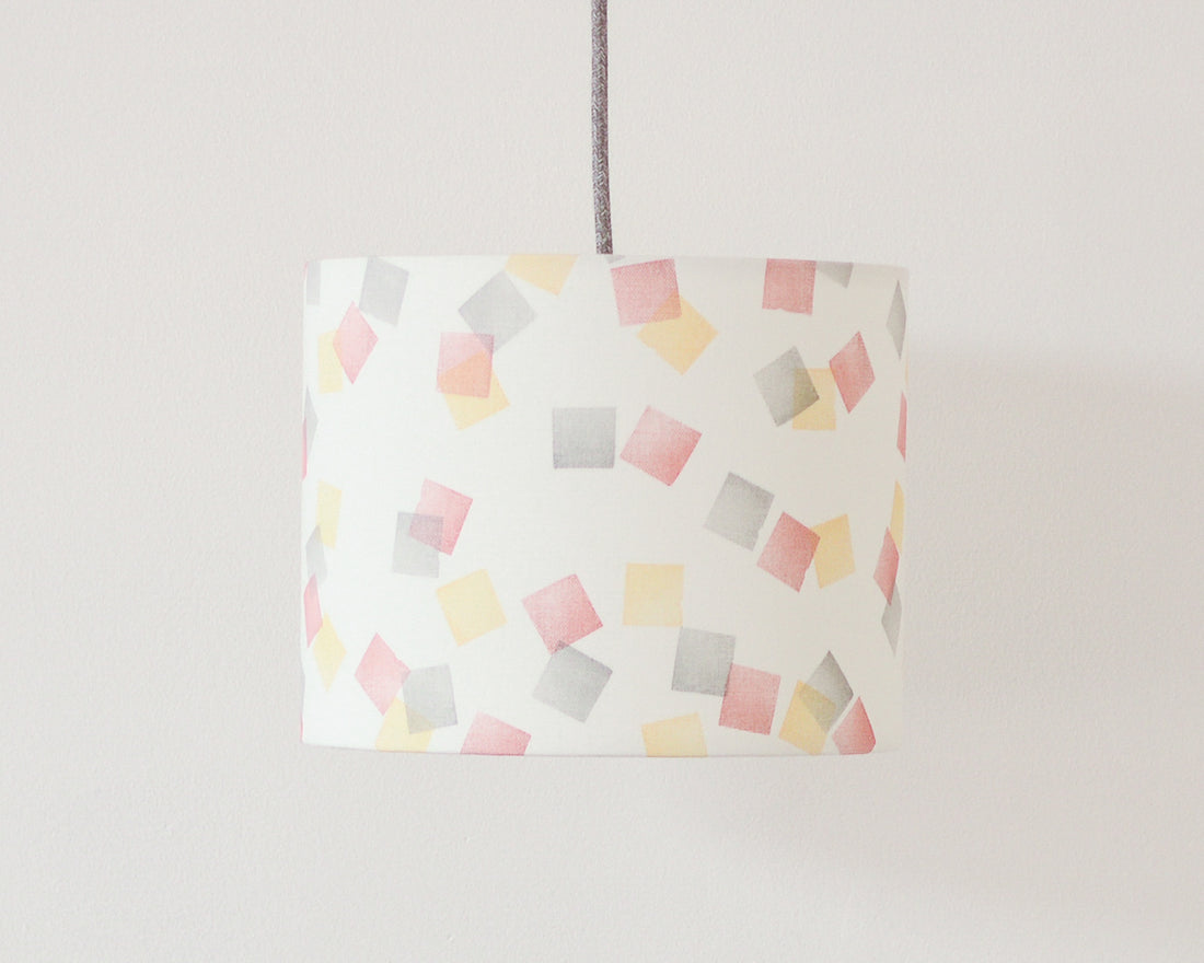 Pink, Yellow and Grey Squares Drum Ceiling Lampshade