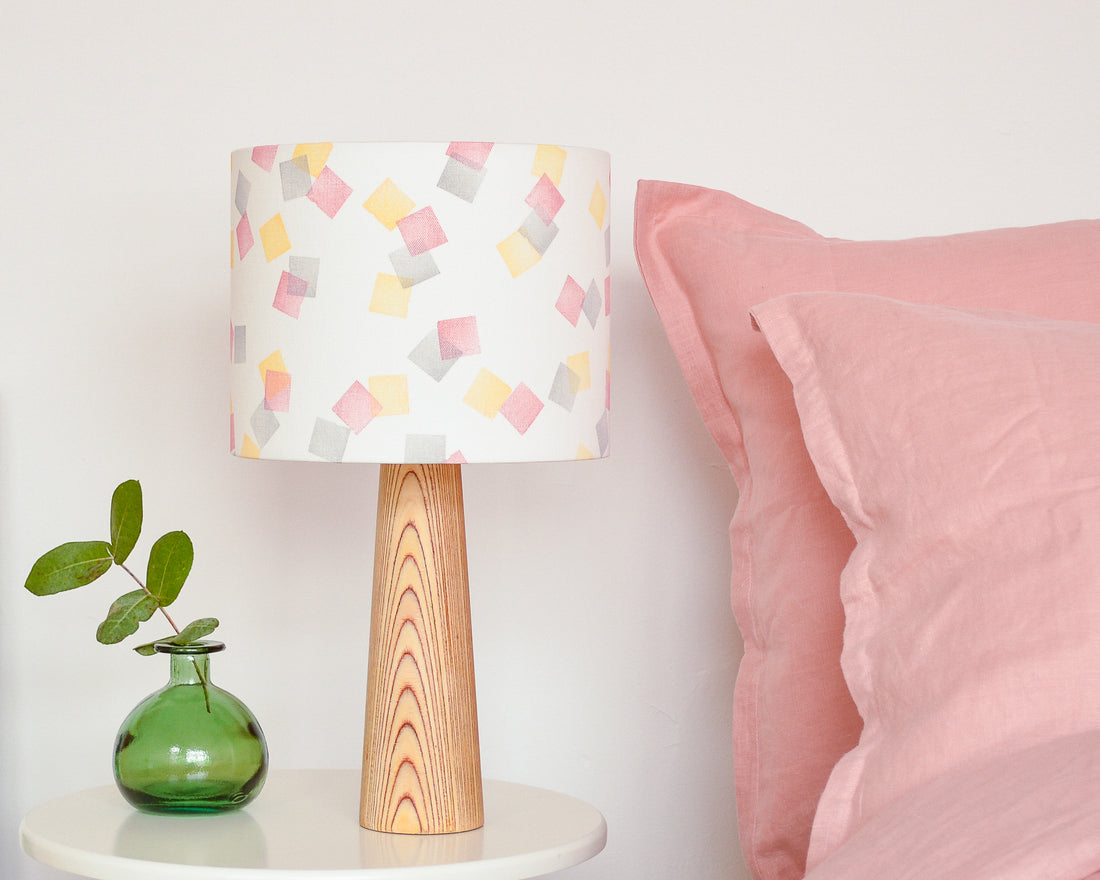 Pink, Yellow and Grey Squares Drum Table Lampshade