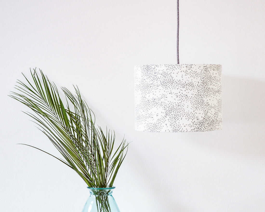 Starlings Birds Grey Drum Ceiling Lampshade