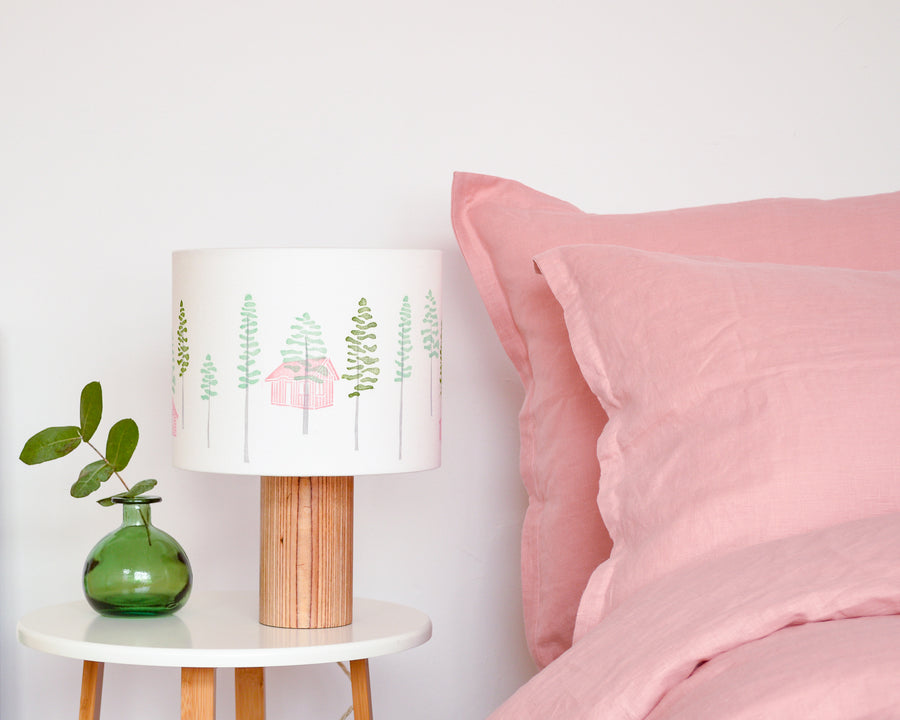 Green Trees And Cabin Drum Table Lampshade