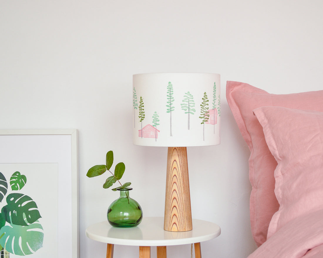 Green Trees And Cabin Drum Table Lampshade