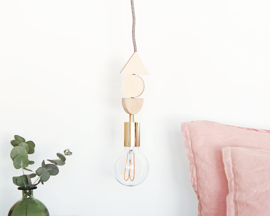Natural Wood And Brass Shapes Pendant Light